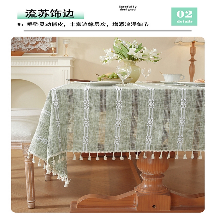 91家纺网 家纺一手货源 找家纺 （总）共鸣沙发垫 2025新款棉麻桌布镂空条纹系列