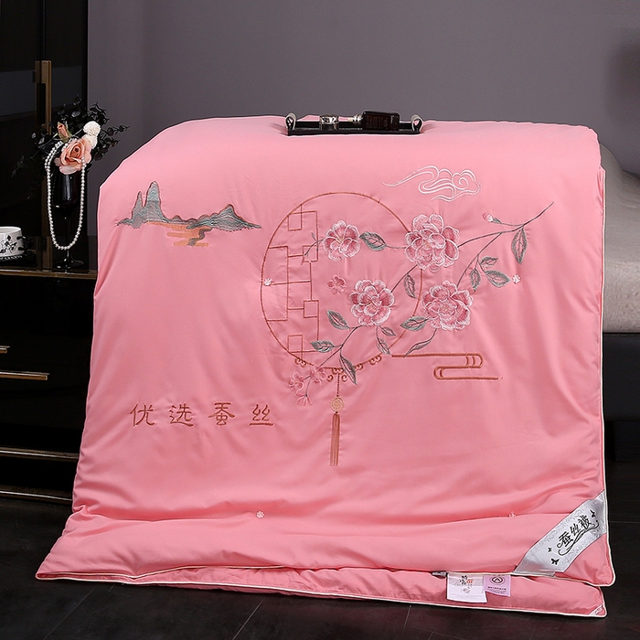 江山被业 2025新款全棉重工刺绣手工订花蚕丝被婚庆被空调被夏被春秋被单人双人结婚被（有控价+100） 玉色