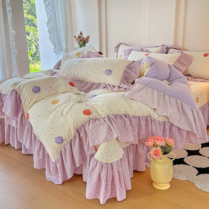 91家纺网 家纺一手货源 找家纺 易辰美 2025新款法式公主风夹棉床盖四件套 一只甜