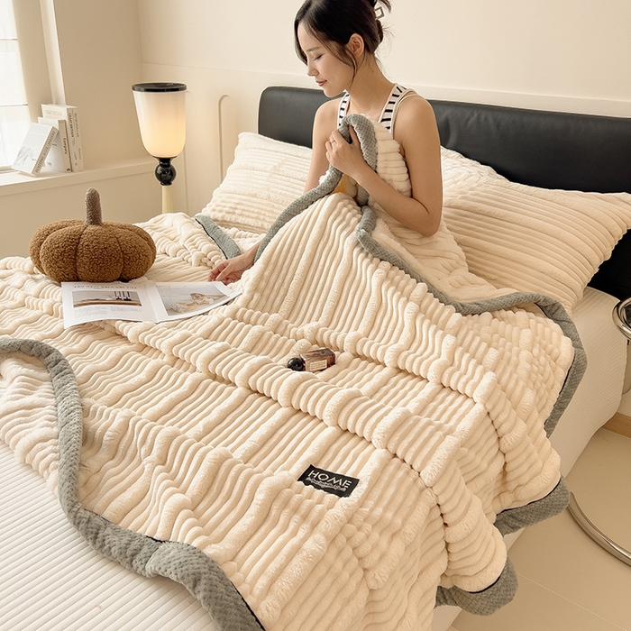 91家纺网 家纺一手货源 找家纺 （总）世纪绒品 2025新款A类子母条兔毛绒毛毯