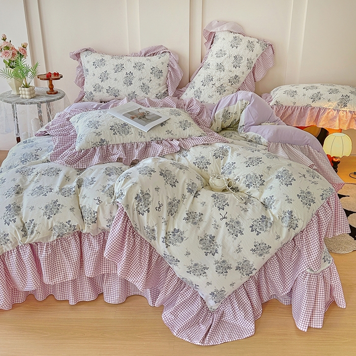 91家纺网 家纺一手货源 找家纺 易辰美 2025新款法式公主风夹棉床盖四件套 禧利-兰