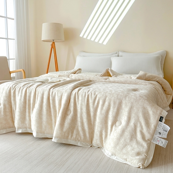 91家纺网 家纺一手货源 找家纺 （总）欧夏家纺 2025新款日式棉麻四季被春秋被冬被-圣之花