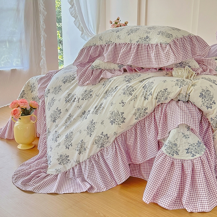 91家纺网 家纺一手货源 找家纺 易辰美 2025新款法式公主风夹棉床盖四件套 禧利-兰