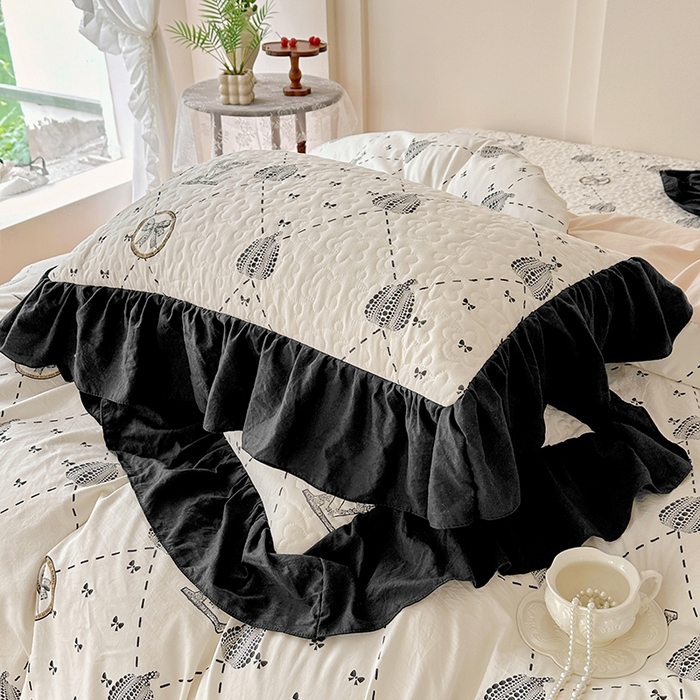 91家纺网 家纺一手货源 找家纺 易辰美 2025新款法式公主风夹棉床盖四件套 榴夏-灰