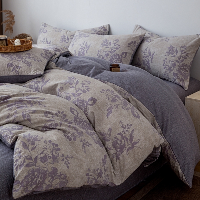 91家纺网 家纺一手货源 找家纺 （总）芯贝儿 2025秋冬新品加厚原麻复古风亚麻皱皱双层纱水洗m四件套