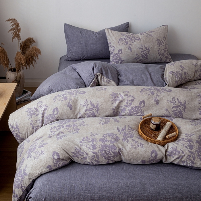 91家纺网 家纺一手货源 找家纺 （总）芯贝儿 2025秋冬新品加厚原麻复古风亚麻皱皱双层纱水洗m四件套