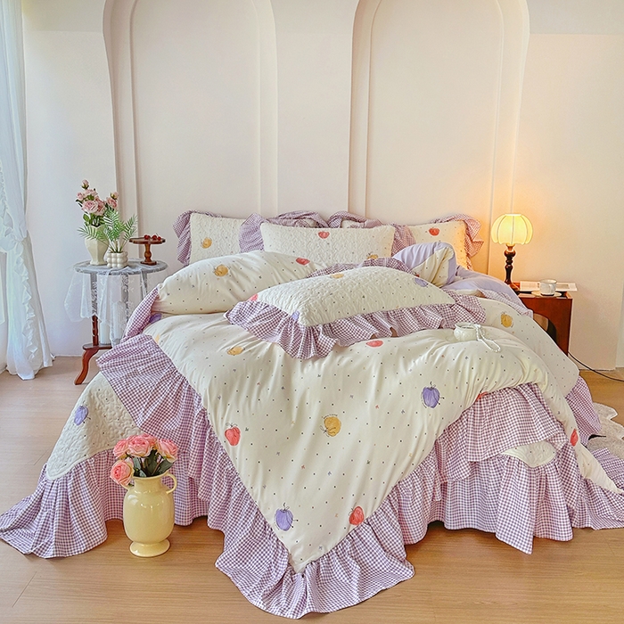 91家纺网 家纺一手货源 找家纺 易辰美 2025新款法式公主风夹棉床盖四件套 一只甜