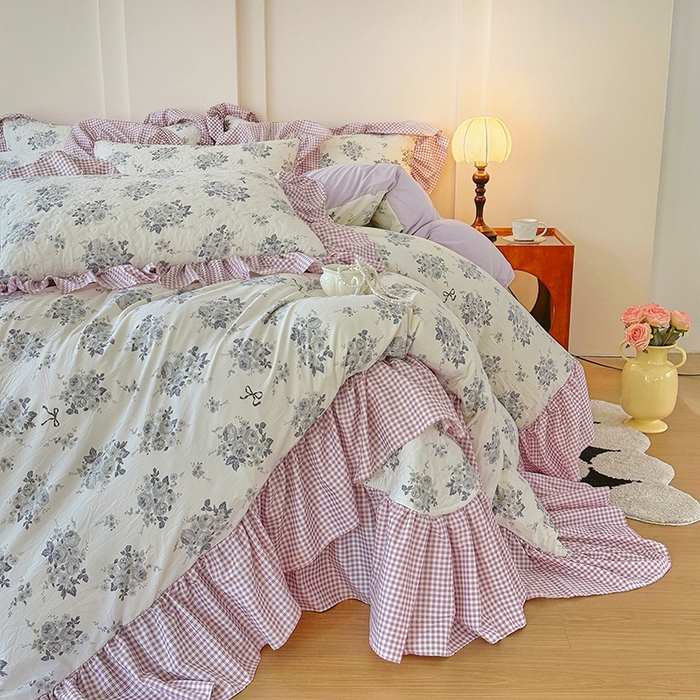 91家纺网 家纺一手货源 找家纺 易辰美 2025新款法式公主风夹棉床盖四件套 禧利-兰