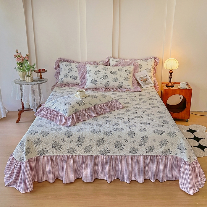 91家纺网 家纺一手货源 找家纺 易辰美 2025新款法式公主风夹棉床盖四件套 禧利-兰