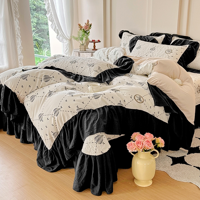 91家纺网 家纺一手货源 找家纺 易辰美 2025新款法式公主风夹棉床盖四件套 榴夏-灰