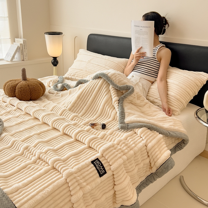 91家纺网 家纺一手货源 找家纺 （总）世纪绒品 2025新款A类子母条兔毛绒毛毯