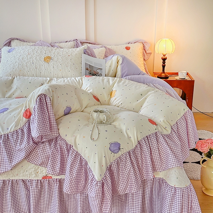 91家纺网 家纺一手货源 找家纺 易辰美 2025新款法式公主风夹棉床盖四件套 一只甜