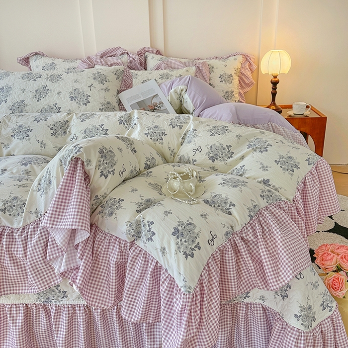 91家纺网 家纺一手货源 找家纺 易辰美 2025新款法式公主风夹棉床盖四件套 禧利-兰