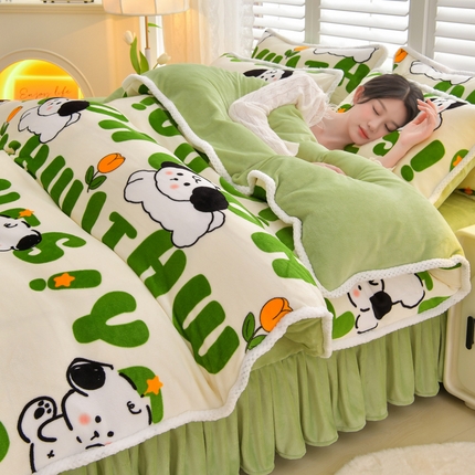 绒耀 2025新款菠萝格牛奶绒四件套 嗨皮狗