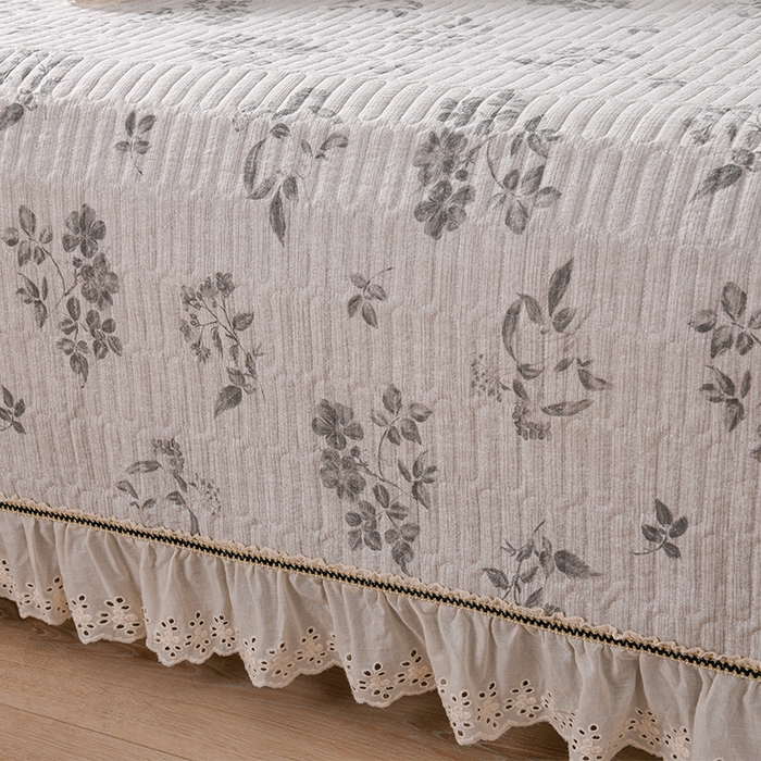 91家纺网 家纺一手货源 找家纺 家之硕家纺 2025秋冬款原麻亚麻皱皱纱复古印花床盖四件套 叶玲珑