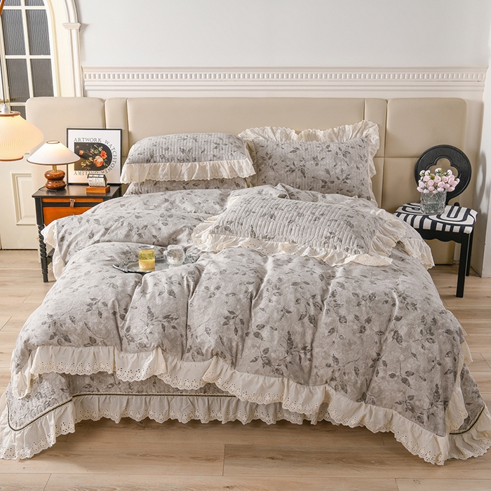 91家纺网 家纺一手货源 找家纺 （总）家之硕家纺 2025秋冬款原麻亚麻皱皱纱复古印花床盖四件套