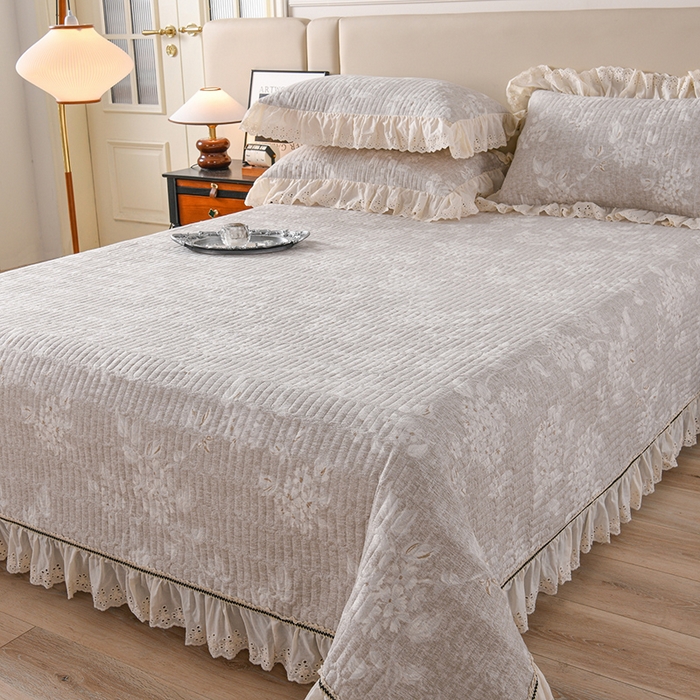 91家纺网 家纺一手货源 找家纺 家之硕家纺 2025秋冬款原麻亚麻皱皱纱复古印花床盖四件套 明媚