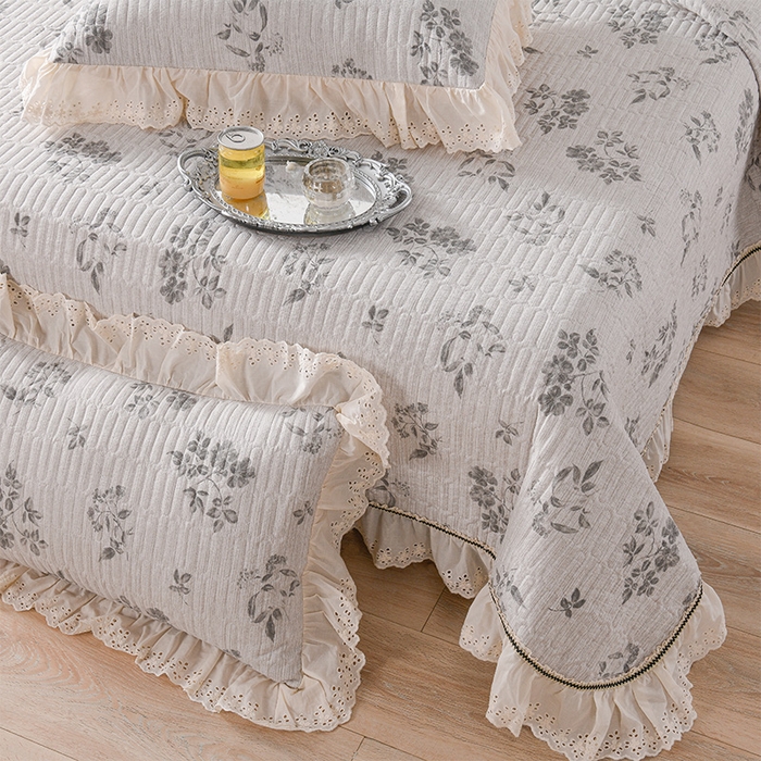 91家纺网 家纺一手货源 找家纺 家之硕家纺 2025秋冬款原麻亚麻皱皱纱复古印花床盖四件套 叶玲珑