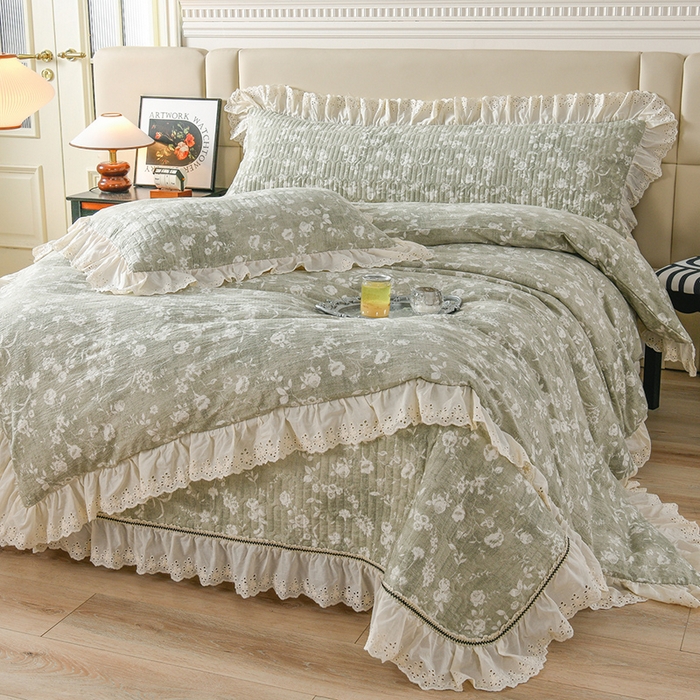 91家纺网 家纺一手货源 找家纺 （总）家之硕家纺 2025秋冬款原麻亚麻皱皱纱复古印花床盖四件套