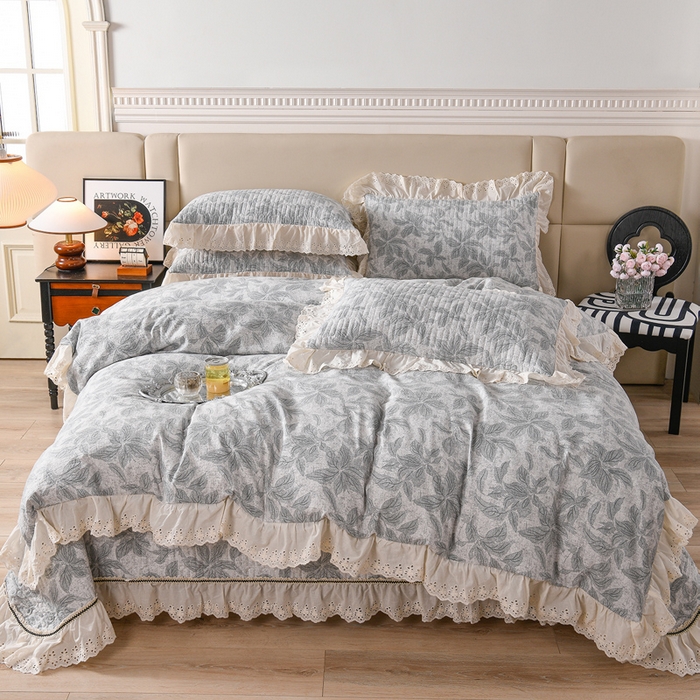 91家纺网 家纺一手货源 找家纺 （总）家之硕家纺 2025秋冬款原麻亚麻皱皱纱复古印花床盖四件套