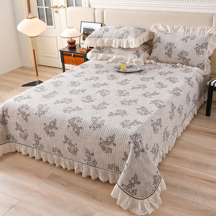 91家纺网 家纺一手货源 找家纺 家之硕家纺 2025秋冬款原麻亚麻皱皱纱复古印花床盖四件套 暗香