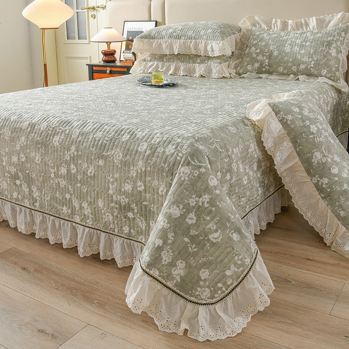 91家纺网 家纺一手货源 找家纺 （总）家之硕家纺 2025秋冬款原麻亚麻皱皱纱复古印花床盖四件套