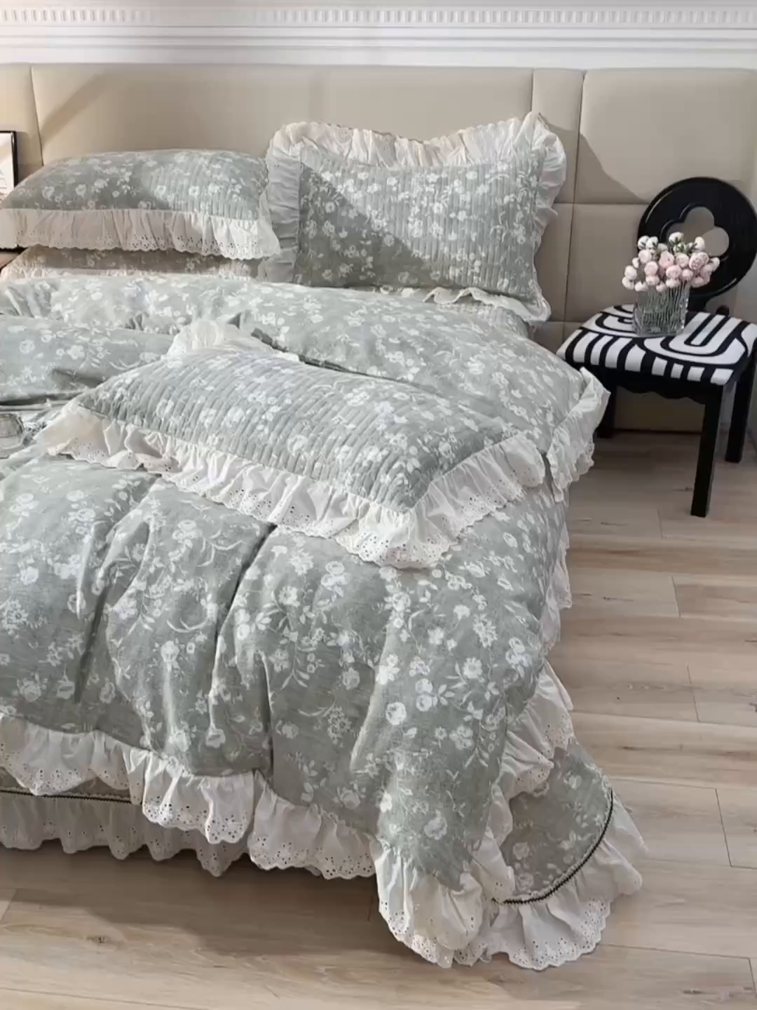 91家纺网 家纺一手货源 找家纺 （总）家之硕家纺 2025秋冬款原麻亚麻皱皱纱复古印花床盖四件套