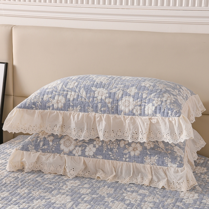 家之硕家纺 2025秋冬款原麻亚麻皱皱纱复古印花枕套长枕套 繁花