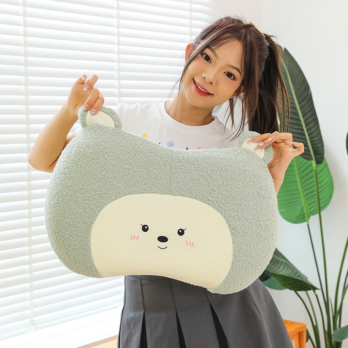 91家纺网 家纺一手货源 找家纺 诺可 2025新款泰迪绒记忆枕枕头枕芯-卡通款 泰迪绒猫肚枕-灰
