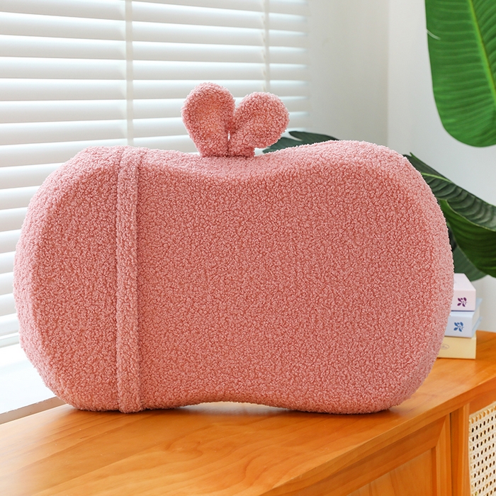 91家纺网 家纺一手货源 找家纺 诺可 2025新款泰迪绒记忆枕枕头枕芯-卡通款 泰迪绒猫肚枕-浅粉