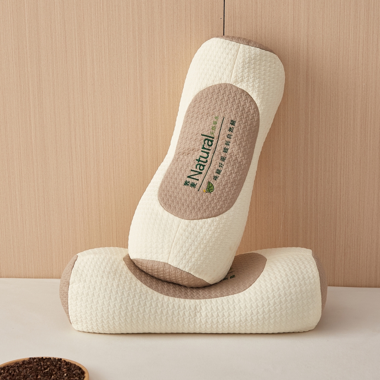 91家纺网 家纺一手货源 找家纺 眠多宝2025新款天然草本荞麦枕枕头枕芯针织刺绣大凉山荞麦 米白