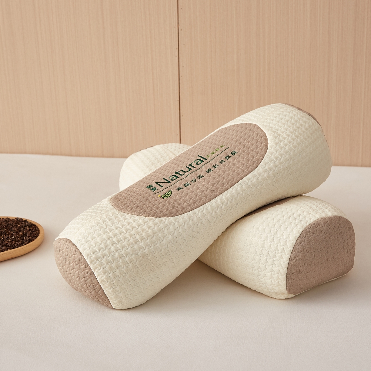 91家纺网 家纺一手货源 找家纺 眠多宝2025新款天然草本荞麦枕枕头枕芯针织刺绣大凉山荞麦 米白