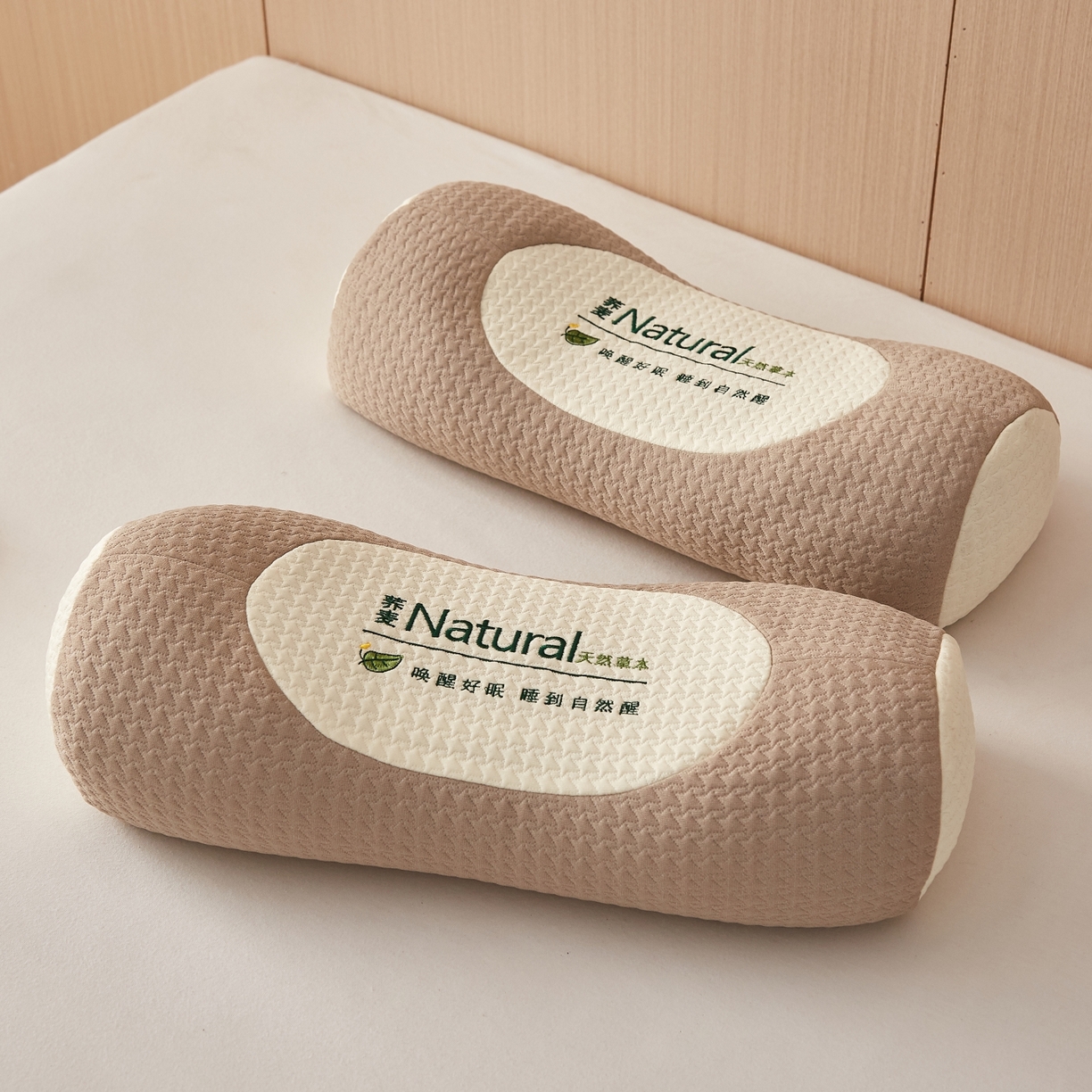 91家纺网 家纺一手货源 找家纺 眠多宝2025新款天然草本荞麦枕枕头枕芯针织刺绣大凉山荞麦 浅咖