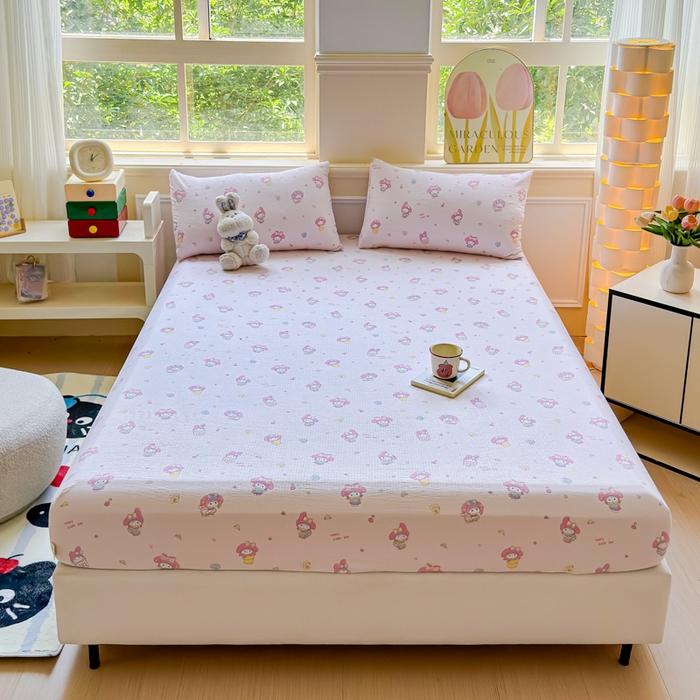 91家纺网 家纺一手货源 找家纺 （总）眠多宝2025新款皱皱纱双层纱床笠三件套直播热款