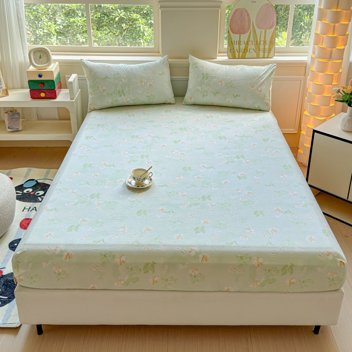 91家纺网 家纺一手货源 找家纺 （总）眠多宝2025新款皱皱纱双层纱床笠三件套直播热款