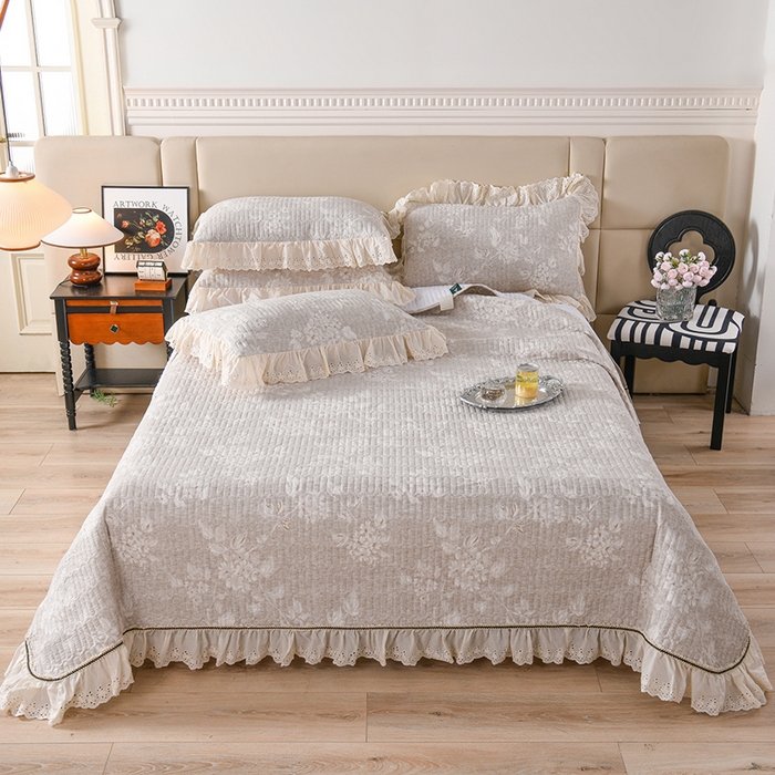 91家纺网 家纺一手货源 找家纺 （总）家之硕家纺 2025秋冬款原麻亚麻皱皱纱复古印花床盖单品