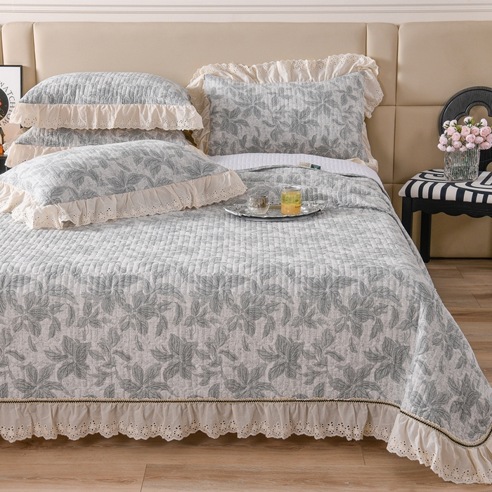 91家纺网 家纺一手货源 找家纺 （总）家之硕家纺 2025秋冬款原麻亚麻皱皱纱复古印花床盖单品