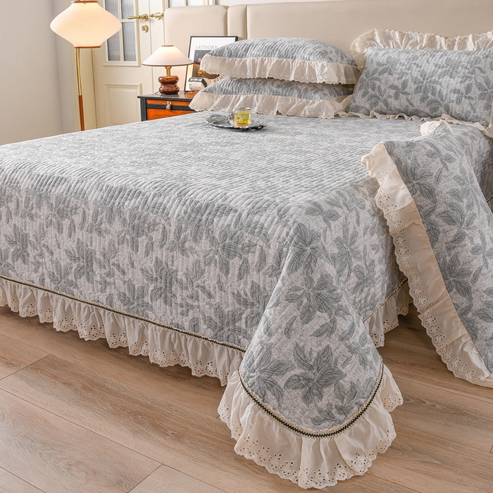 91家纺网 家纺一手货源 找家纺 （总）家之硕家纺 2025秋冬款原麻亚麻皱皱纱复古印花床盖单品