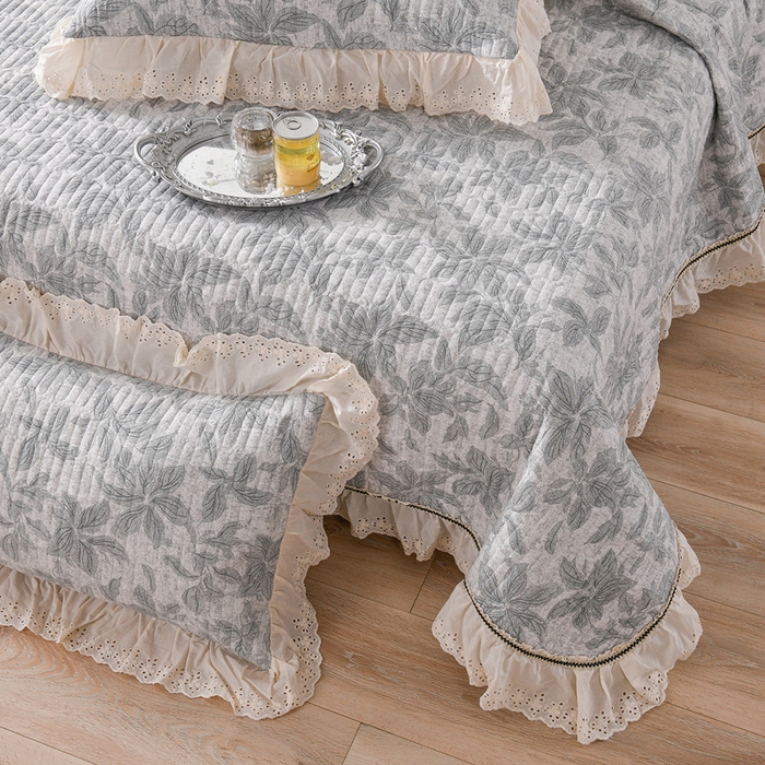 91家纺网 家纺一手货源 找家纺 （总）家之硕家纺 2025秋冬款原麻亚麻皱皱纱复古印花床盖单品