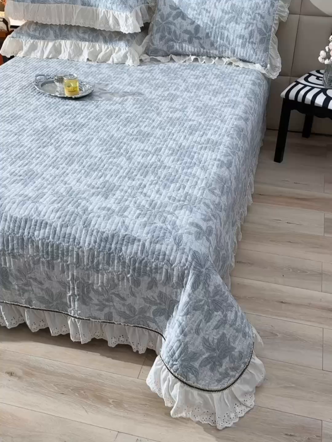 91家纺网 家纺一手货源 找家纺 （总）家之硕家纺 2025秋冬款原麻亚麻皱皱纱复古印花床盖单品