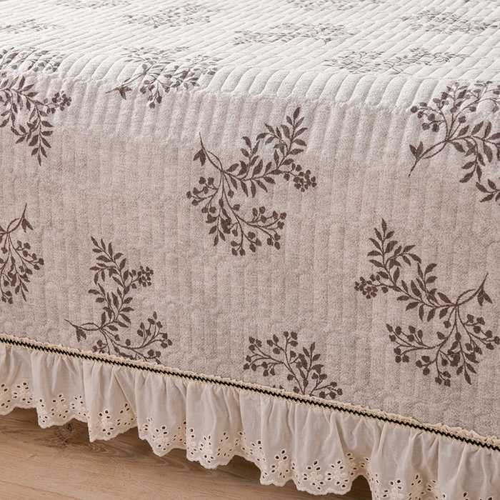 91家纺网 家纺一手货源 找家纺 家之硕家纺 2025秋冬款原麻亚麻皱皱纱复古印花床盖单品 暗香