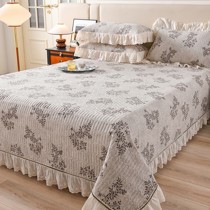 91家纺网 家纺一手货源 找家纺 家之硕家纺 2025秋冬款原麻亚麻皱皱纱复古印花床盖单品 暗香