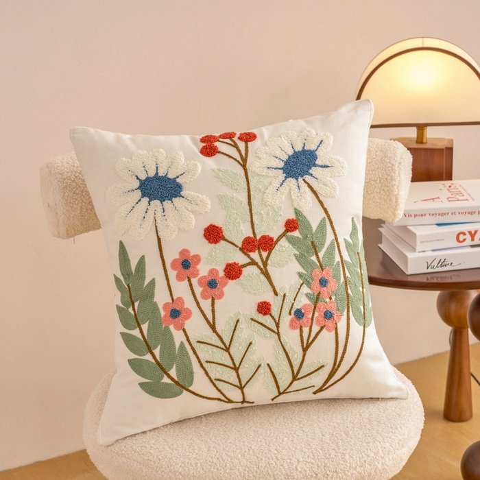 诺可 2025新款田园风全棉毛巾绣刺绣抱枕枕头枕芯 簇锦