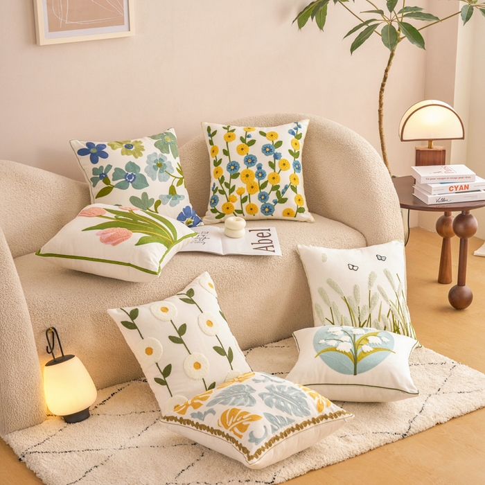 91家纺网 家纺一手货源 找家纺 诺可 2025新款田园风全棉毛巾绣刺绣抱枕枕头枕芯 组合图仅供参考