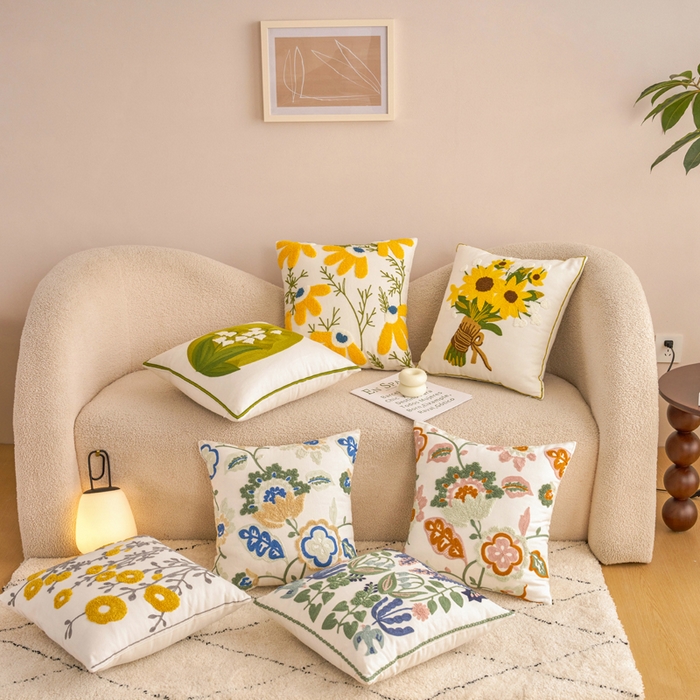 91家纺网 家纺一手货源 找家纺 诺可 2025新款田园风全棉毛巾绣刺绣抱枕枕头枕芯 组合图仅供参考