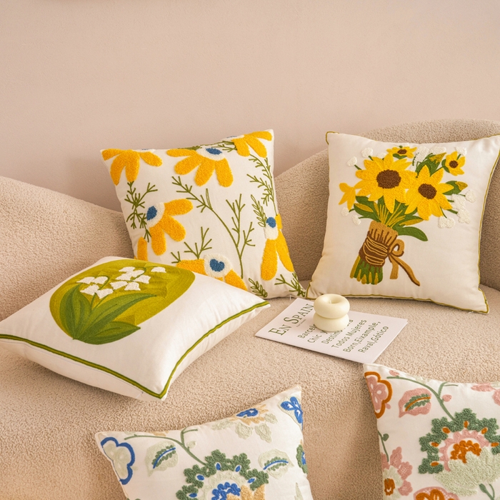 91家纺网 家纺一手货源 找家纺 诺可 2025新款田园风全棉毛巾绣刺绣抱枕枕头枕芯 组合图仅供参考