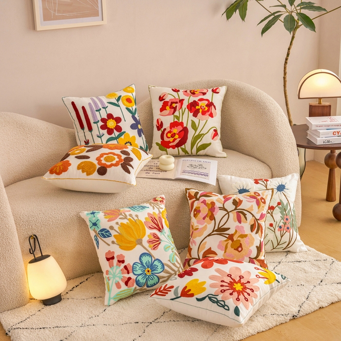 91家纺网 家纺一手货源 找家纺 诺可 2025新款田园风全棉毛巾绣刺绣抱枕枕头枕芯 组合图仅供参考