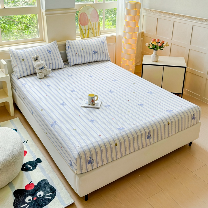 91家纺网 家纺一手货源 找家纺 （总）眠多宝2025新款皱皱纱双层纱床笠三件套直播热款