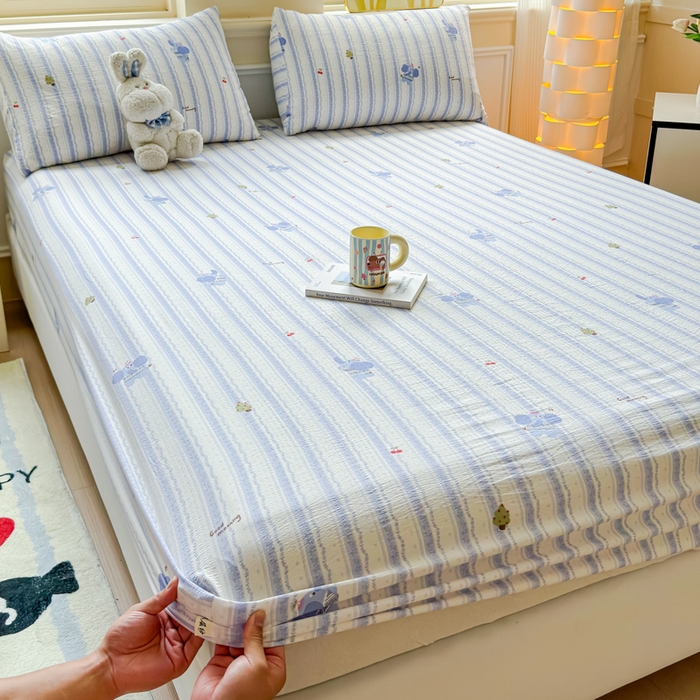 91家纺网 家纺一手货源 找家纺 （总）眠多宝2025新款皱皱纱双层纱床笠三件套直播热款