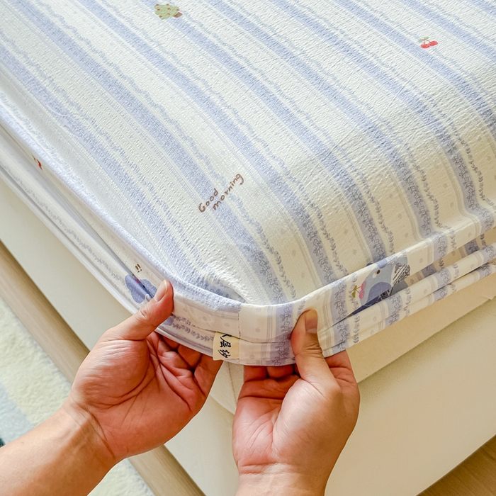 91家纺网 家纺一手货源 找家纺 （总）眠多宝2025新款皱皱纱双层纱床笠三件套直播热款